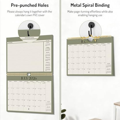 2026 Calendar, Forvencer 21-Month Wall Calendar 2026, Apr 2026 - Dec 2027, 14" x 11" Large Monthly Planner Calendars with Notes Section & Stickers, Ruled Block, Spiral Binding Hanging for Home Office - color: Sleek