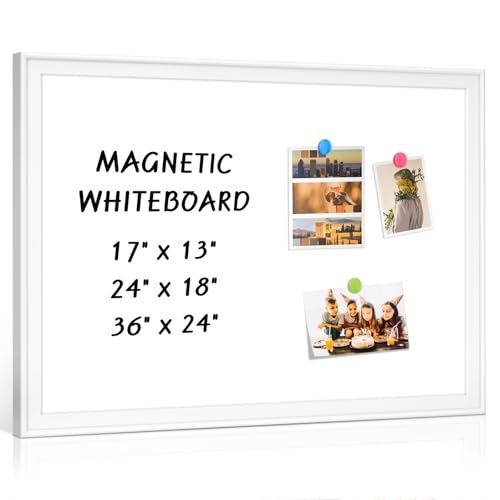 Magnetic White Board for Wall, 24" x 18", Decorative Wooden Frame, White | Dry Erase Board, Wall Mounted, Aesthetic Writing Board for Home, Office, School - color: White, size: 24"W x 18"H