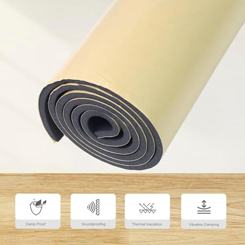 Closed Cell Insulation Neoprene Foam Sheet, 13 in x 80 in x 3/4 in Soundproof Foam Rubber Sheet with Adhesive, Multi-Function Waterproof Foam Padding - color: Black, size: 13 in x 80 in x 3/4 in
