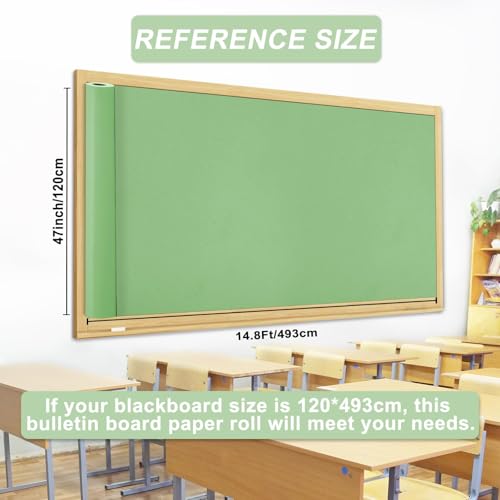 Boho Green Bulletin Board Paper Roll,14.8FTx47IN Large Reusable Waterproof Erasable Classroom Wall Background Backdrop Paper, Fade-Resistant Fabric Wrapping School Decors Teacher Supplies - color: Green