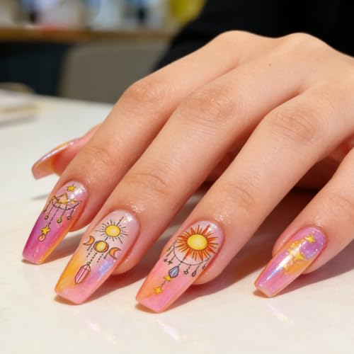PH PandaHall 3pcs Star Moon Dream Catcher Nail Stamping Plates Pendant Chain Nails Art Stencils Crystal Suncatcher Nail Art Templates Bohemian Nail Stamper Plate for Women Manicures Salon Design Print - style: Star Moon