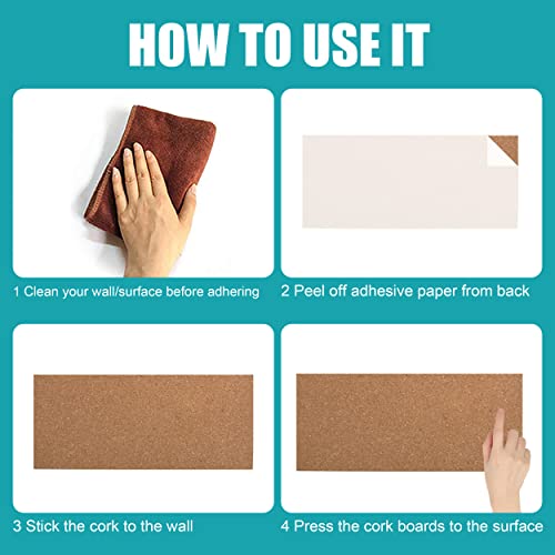 SUNGIFT 17 x 8 Inch Cork Bulletin Board 6 Pack, 1/2" Thick for Office/Home | Frameless Cork Tiles for School, Self-Adhesive Corkboards Wall Decor , 50 PCS Pushpins Included