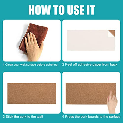 SUNGIFT 17 x 8 Inch Cork Bulletin Board 6 Pack, 1/2" Thick for Office/Home | Frameless Cork Tiles for School, Self-Adhesive Corkboards Wall Decor , 50 PCS Pushpins Included
