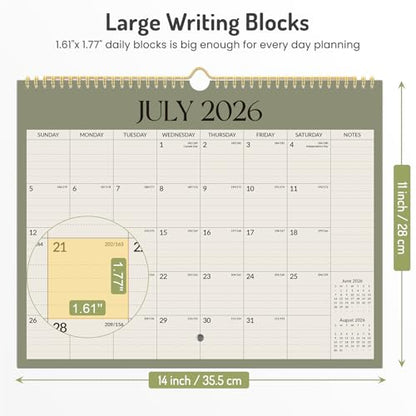 2026 Calendar, Forvencer 21-Month Wall Calendar 2026, Apr 2026 - Dec 2027, 14" x 11" Large Monthly Planner Calendars with Notes Section & Stickers, Ruled Block, Spiral Binding Hanging for Home Office - color: Sleek
