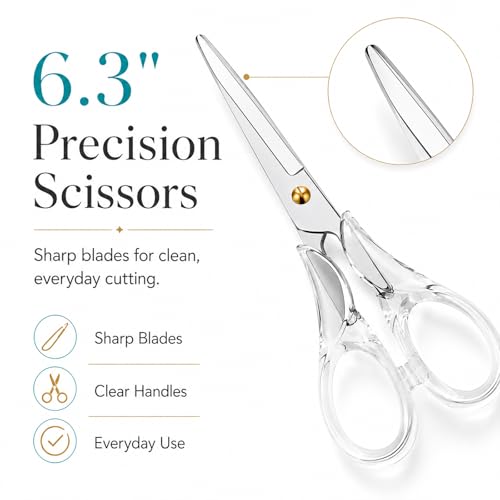 Aesthetic Clear Acrylic Scissors, 6.3" Craft Shears with Sharp Stainless Steel Blades for Home Office & School, Cute Stationery Tools for Bullet Journaling, Scrapbooking & Gift Wrapping - color: Transparent