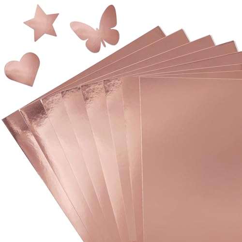 30 Sheets Metallic Rose Gold Cardstock Paper - A4 Size (250gsm), Mirror Finish Gold Foil Board for Crafting, Invitations, and Decorations - Die Cut and Plotter Compatible - color: Rose Gold