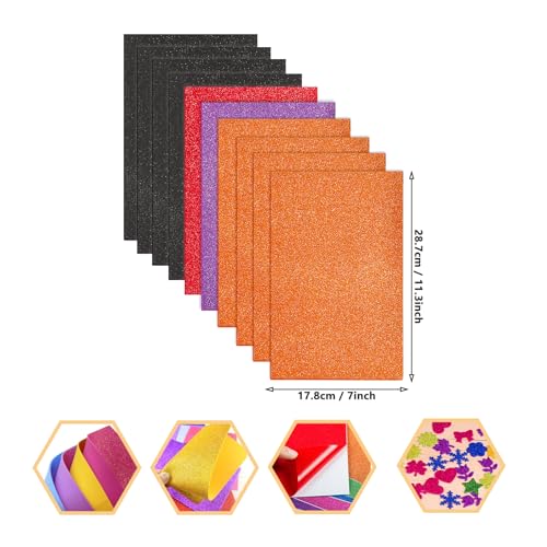 Jtnohx Glitter Foam Sheets with Adhesive Backing, Self Adhesive Eva Foam for Crafts, 7"×11.3" 10 Pcs Sticky Glitter Craft Eva Sheets for Arts Projects (Halloween) - color: halloween