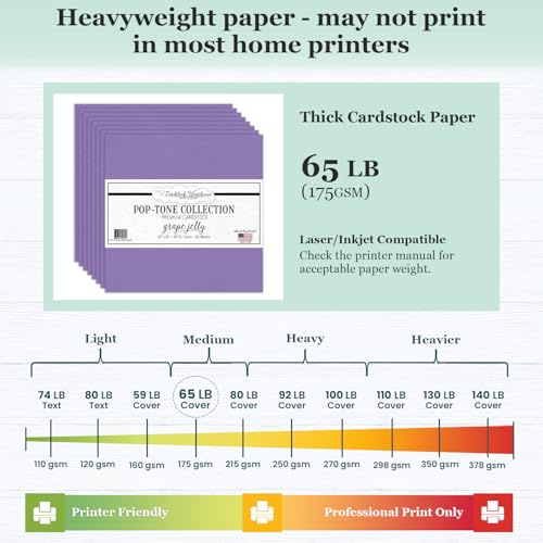 Cardstock Warehouse Pop-Tone Grape Jelly Purple Cardstock Paper – 25 Sheets, 12 x 12" - 65 lb / 175 GSM Premium Purple Card Stock for Die-cutting, Scrapbooking, Card Making & DIY Projects - color: Grape Jelly Purple