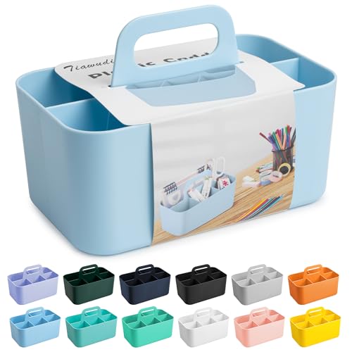 Tiawudi Multipurpose Caddy Organizer, Plastic Caddy with Handle, Stackable Desk Organizer for Stationery, Marker and Pencil, Office Supplies Organizer, Dorm Caddy - color: Light Blue