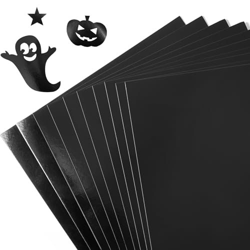 30 Sheets Metallic Black Cardstock Paper - A4 Size (250gsm), Mirror Finish Gold Foil Board for Crafting, Invitations, and Decorations - Die Cut and Plotter Compatible - color: Black
