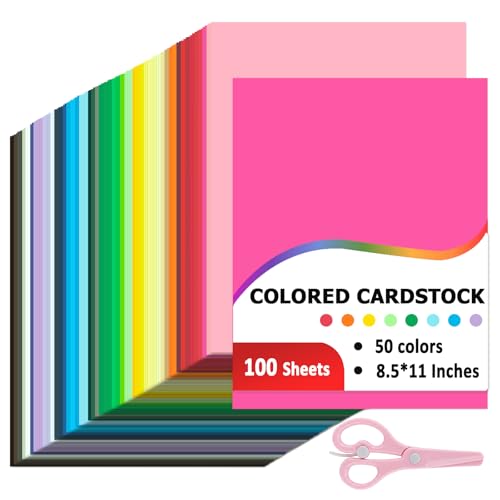 100 Sheets 50 Assorted Colored Cardstock Printer Paper 8.5 x 11In, Stock, 180gsm/65lb Multicolor A4 Colorful Construction Paper for Diy Crafts, Party Decorations, Scrapbooking - size: A 8.5×11inch