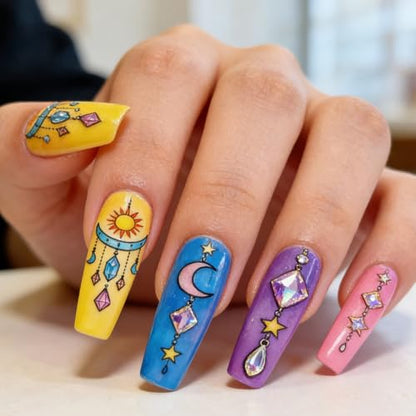 PH PandaHall 3pcs Star Moon Dream Catcher Nail Stamping Plates Pendant Chain Nails Art Stencils Crystal Suncatcher Nail Art Templates Bohemian Nail Stamper Plate for Women Manicures Salon Design Print - style: Star Moon
