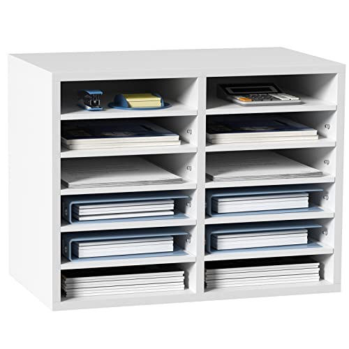 VEVOR Literature Organizers, 12 Compartments Office Mailbox with Adjustable Shelves, Wood Literature Sorter 20.4x12x16.1 inches for Office, Home, Classroom, Mailrooms Organization, EPA Certified White - color: White, style: 12 Compartments