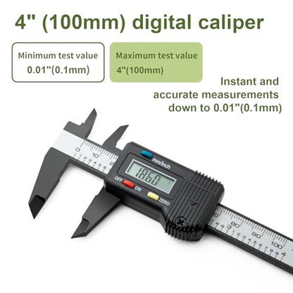 Small Digital Caliper 0-4" Mini Measuring Tool, Micrometer Caliper with Auto-Off Feature, Interchangeable Between inches and millimeters for Jewelry Measurement and 3D Printing