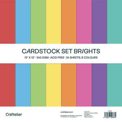 Craftelier - Cardstock Set Brights | Pack of 24 Double Sided Cardstock for Card Making, Scrapbooking and Craft Projects | Weight 240 grams | Size 30,48 cm x 30,48 cm (12" x 12") - color: Brights, size: 12" x 12"