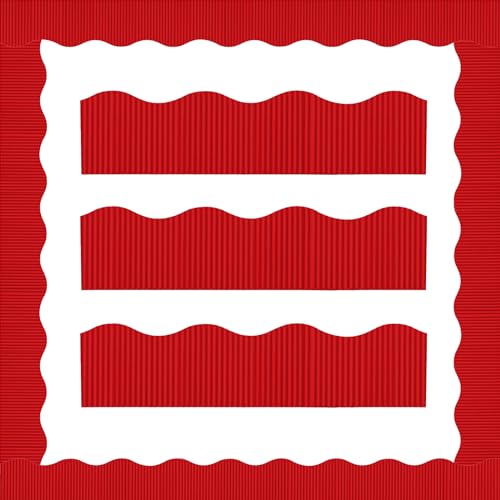 Containlol 118ft Corrugated Bulletin Board Borders, Red Ribbed Scalloped Borders Trim, Poster Board Decoration for Summer Back to School Classroom Office Chalkboard Whiteboard Wall - color: Red, size: 118ft