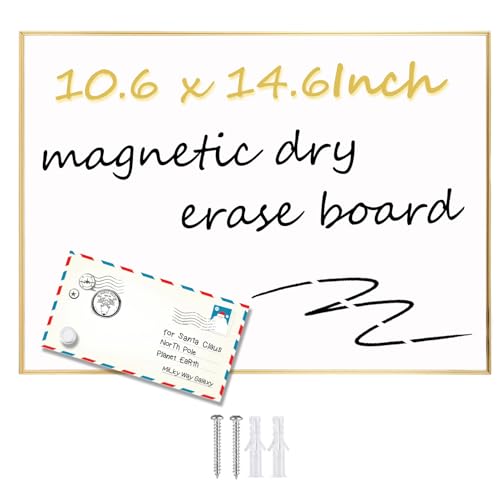 Dry Erase White Board, 10.6"x 14.6" Gold Aluminum Frame Magnetic Whiteboard for Wall Office,School,Home, Hanging Board for Decoration,Planning,Kitchen Grocery List,Drawing,Memo（BB-Gold-2737） - size: 10.6''×14.6''