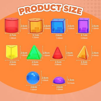 100Pcs Geometric Solids Learning Toys Classroom Accessories Translucent Pattern Blocks Geometric Shapes for Elementary Home
