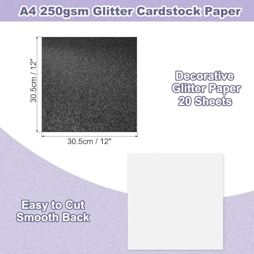 PATIKIL 20Sheets Black Glitter Cardstock, 12x12In Glitter Paper Card Stock Shiny Scrapbook 250gsm Sparkly Paper Large Shimmer for Crafts Scrapbook DIY Art Wedding Party - color: Black, size: 12x12In