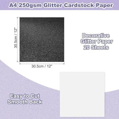 PATIKIL 20Sheets Black Glitter Cardstock, 12x12In Glitter Paper Card Stock Shiny Scrapbook 250gsm Sparkly Paper Large Shimmer for Crafts Scrapbook DIY Art Wedding Party - color: Black, size: 12x12In