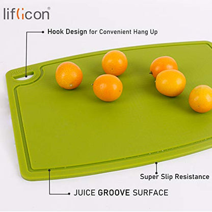 Liflicon Silicone Thick Cutting Boards Mats Set of 3 Foldable & Flexible Design Juice Grooves Easy Grip Handle Dishwasher Safe for Kitchen,BPA free Silicone Cutting Board-Green - color: Green, size: S+M+L