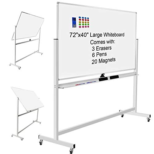 Max-officoo Mobile Whiteboard 72"x40" Magnetic Dry Erase White Boards on Wheels Double-Sided Large Whiteboard with Rolling Stand for Classrooms, Offices and Home - size: 72"W x 75"H