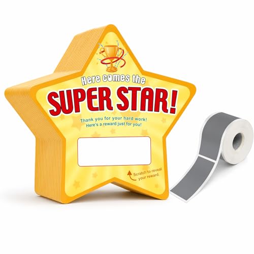Star Scratch Off Cards, 50 Yellow Cards with 50 Scratch Films | Yellow-Edge Star Cardstock Scratch Cards For Prize Reveals, Reward Charts, Party Picks, Event Games, And Custom Notes