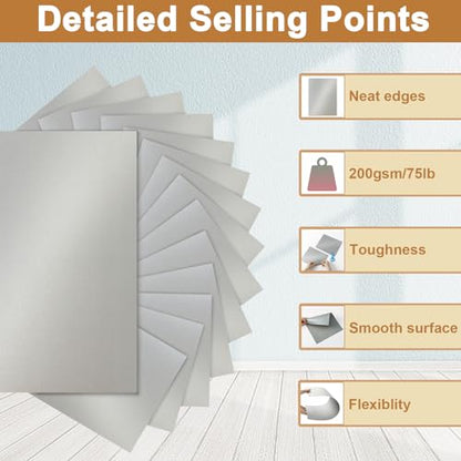 Silunkia 40 Sheets Silver Shimmer Cardstock 8.5 x 11 Metallic Paper, 75lb Thick Card Stock Cutting Paper for Greeting Cards, Card Making, Business Cards, Invitations, Scrapbooking - color: Silver, size: 40 Sheets