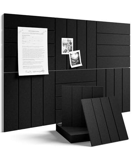 Fluxynara Felt Bulletin Board Tiles Large 36" x 24" Cork Board Alternative-6 Pack with 32 Adhesive Tabs, Thick Slat Wall Panels for Office Decor, Push Pin Board Wall Organizer Alternative - Black - color: Black, size: Bold-stripe 6-pack