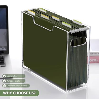 DINGHUO Acrylic Hanging File Organizer Box, Letter Size File Folder Organizer with Handles, Clear Portable File Holder for Desk Home Office School - 1 Pack - size: Letter