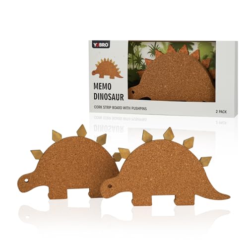 YOBRO Cork Board Set - Cactus & Dinosaur Push Pins Wall Organizer | Memo Bulletin Board with Easy Peel-Stick Mount | Fun Office & Kids Room Decor (Stegosaurus Design) - style: Stegosaurus Design