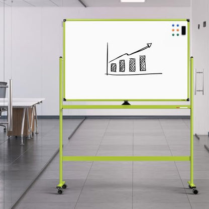 Rolling Whiteboard, 48x32 Inches Mobile Whiteboard on Wheels, Magnetic Dry Erase Board with Stand, Standing White Board for Office, School, Home, Large Double Sided White Board with Paper Pad - color: Green, size: 48"x32"