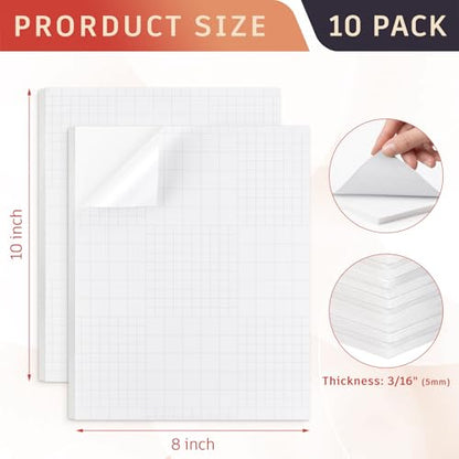 Frametory Self-Adhesive Foam Board, 8x10 Inch - 10 Pack White Mounting Boards with Sticky Backing, Acid-Free 3/16" (5mm) Thick Poster Board for Craft, Photo Mounting, Vision Boards & Presentations - size: 8x10