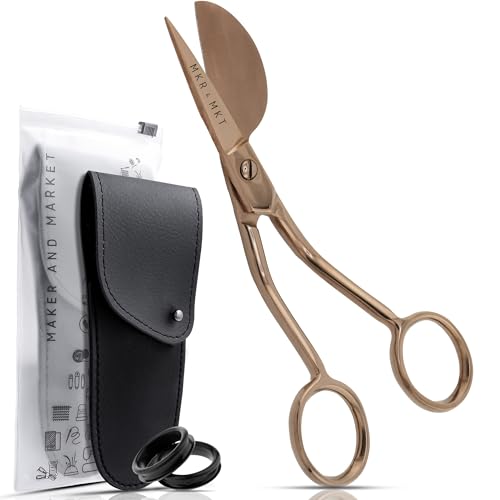Applique Pelican Duckbill Blade 5.8 Inch - Double Bent Curved Offset Handle Scissors with Pouch Sleeve for Embroidery, Fabric, Thread, Knitting, Sewing, Arts & Craft (Rose Gold) - style: Bent Rose Gold