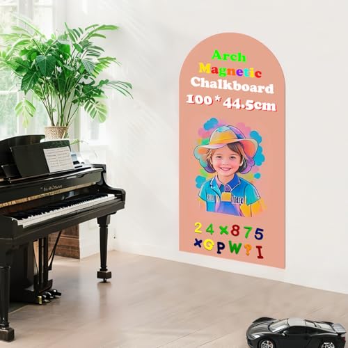 Magnetic Arch Wall Decal 39.3"x17.5" Chalkboard Contact Paper Peel and Stick Self Adhesive Magnetic Wall Board Sticker with 36 Magnet Letters for Offices Chalkboard Wallpaper Roll - color: Camel Pink