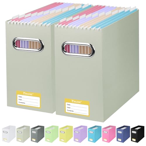 BALEINE File Organizer Box, Cardboard File Folder Organizer with Handle for Letter Size, Portable Collapsible Hanging Filing Box for Home Office Document Storage (2 Pack, Beige) - color: Beige, style: 2PK (Slim)