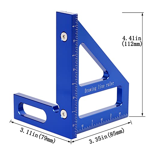 Imperial 3D Multi-Angle Measuring Ruler,45/90 Degree Aluminum Alloy Woodworking Square Protractor, Miter Triangle Ruler High Precision Layout Measuring Tool for Engineer Carpenter,003B - color: Blue(Imperial)