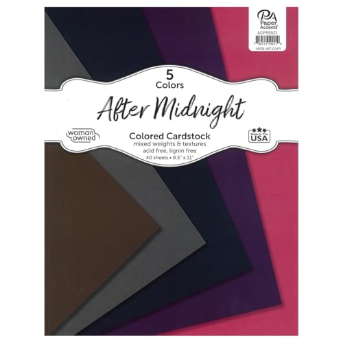 Accent Design Paper Accents Variety Pack, After Midnight Cardstock Pack, 40 Sheets, 5 Coordinating Colors, Mixed Weights and Textures, Scrapbooking Cards and Crafts, 8.5x11 Inch - color: After Midnight