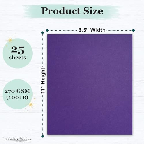 Cardstock Warehouse Colorplan Purple Cardstock Paper – 25 Sheets, 8.5 x 11" – 100 lb. / 270 GSM Premium Matte Cover Cardstock for Invitations, Card Making, Scrapbooking & DIY Projects - color: Purple