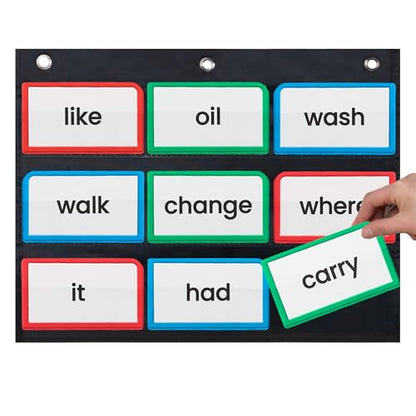 Essex Wares - 17" Wide x 11" Tall Pocket Chart, Black - Sturdy Pocket Chart for Classroom for Sentence Strips - Easy to Use & Hang, Reusable Black Pocket Chart - size: 17Wx11L