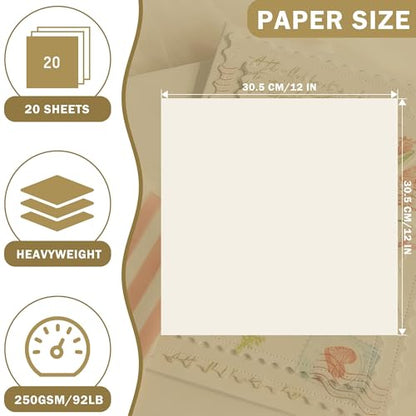 20 Sheets Creamy White Cardstock 12" x 12" Card Stock 250gsm/92lb Thick Construction Paper for Cricut, Scrapbook, Crafts, Card Making UAP34CM20 - color: Creamy White