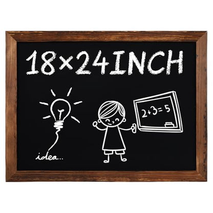 Magnetic Dry Erase Blackboard for Wall, 18" x 24" Solid Wood Frame Wall-Mounted Chalkboard, Decorative Notice Board, Erasable Message Board for School, Office, Home