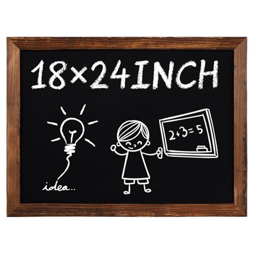 Magnetic Dry Erase Blackboard for Wall, 18" x 24" Solid Wood Frame Wall-Mounted Chalkboard, Decorative Notice Board, Erasable Message Board for School, Office, Home