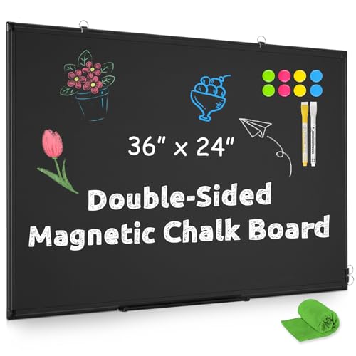 Magnetic Chalk Board, 36“x24” Black Chalkboard Double-Sided Dry Erase Board Magnetic Blackboard for Wall, Black Framed Small Chalk Board Home, School, Office, Kitchen - size: 36 x 24"