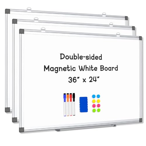 3 Pack Double-Sided Magnetic Aluminum Frame Whiteboard, 36" x 24" | White Board for Wall, Hanging Mounting White Board Dry Erase Board Marker Board for Kitchen, Memo, School, Home, Office - color: White, size: 36'' x 24'' - 3 Pack