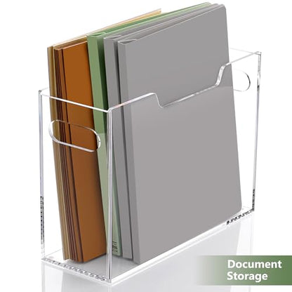 DINGHUO Acrylic Hanging File Organizer Box, Letter Size File Folder Organizer with Handles, Clear Portable File Holder for Desk Home Office School - 1 Pack - size: Letter
