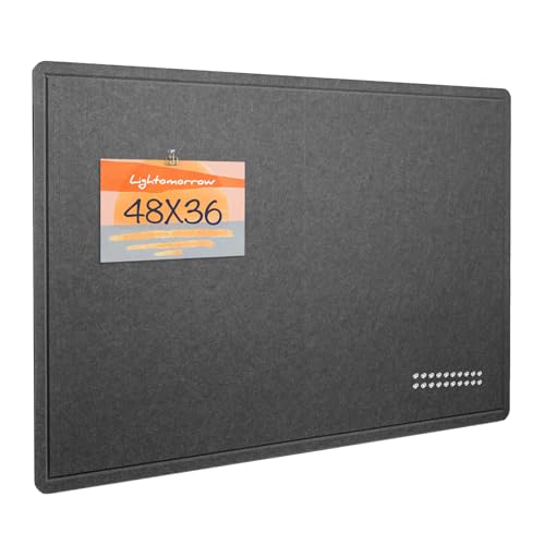 Lightomorrow Large Bulletin Board - 48 x 36 Inches, Decorative Felt Pin Board for Wall - 4' x 3' Foldable Photo Display Board with Self-Adhesive Tape, Includes 20 Push Pins - Dark Gray - color: Dark Gray, size: 48×36 inches