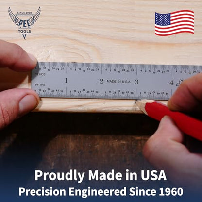 PEC Tools 150mm High Contrast Metal Ruler, Stainless Steel with Black Chrome Finish, Fully Metric Graduation (0.5mm, 1.0mm), Easy to Read Machinist Rule, Made in USA - color: Carbon Steel-Rigid, size: 150mm
