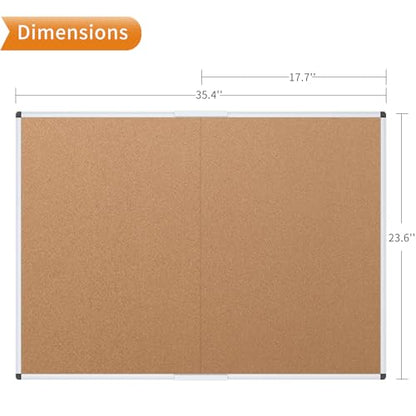 VIZ-PRO Cork Bulletin Board/Foldable Noticeboard, 36 X 24 Inches, Silver Aluminium Frame - size: 24" x 18.1"