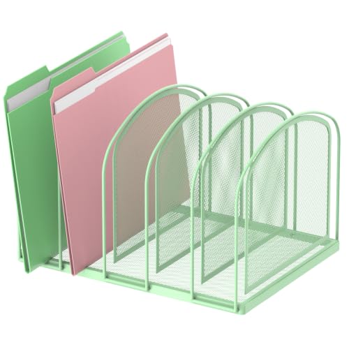 SUPEASY File Organizer for Desk, 5-Section Mesh Desk Organizer, Vertical File Holder Desktop Organizer File Sorter, File Folder Holder for Office Supplies, Mint Green - color: Mint Green, size: 5 Section